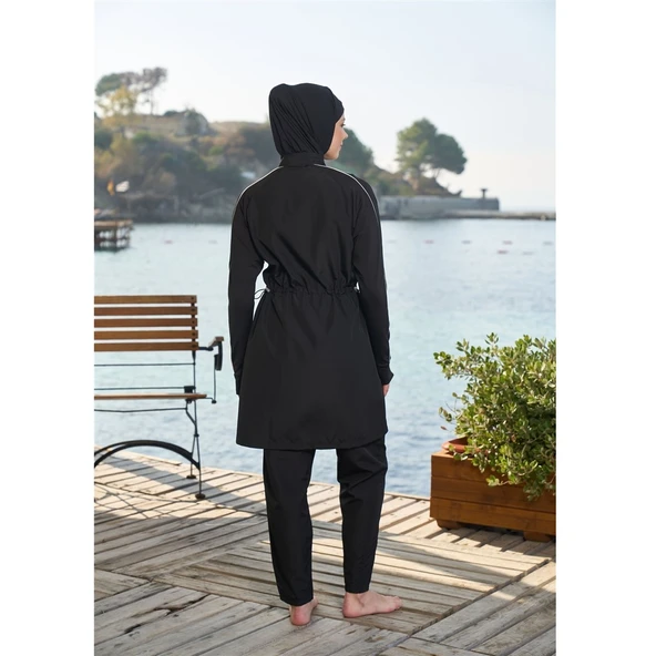 Estiva Biyeli Eldiven Detaylı Fermuarlı Tam Kapalı Tesettür Mayo - 2