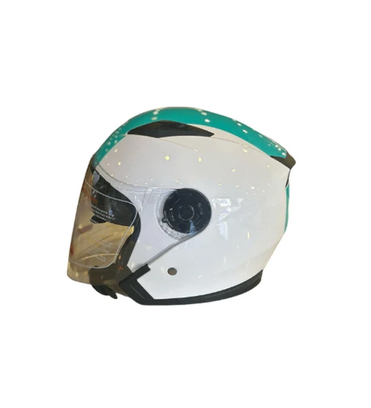 Jiekai Yarım Açık Güneş Vizörlü Kask Parlak Yeşil Beyaz M Beden (57-58 Cm)