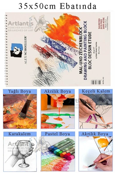 Resim Defteri Spralli 35x50 165 gr 15 Yaprak 1 Adet Alex Schoeller Telli Resim Defteri Akrilik Yağlı Guaj Keçeli Sulu