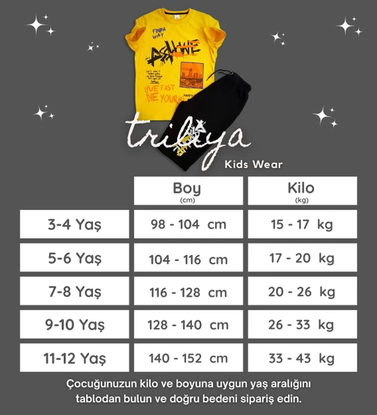 Triliya Pamuklu Unisex Çocuk Kapri Takımı (Cepli & Kordonlu, 3-12 Yaş) TRL-57 - 5