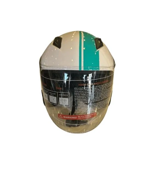 Jiekai Yarım Açık Güneş Vizörlü Kask Parlak Yeşil Beyaz M Beden (57-58 Cm) - Resim 4