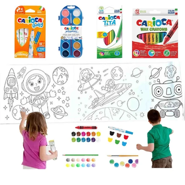 Carioca 4'lü Boyama Seti +Lino Yapışkanlı Boyama Kağıdı 86x20 cm Dream Space - 1