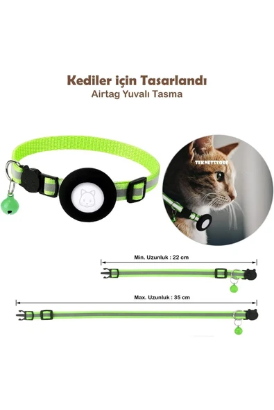 Takip Cihazı ve Airtag Yuvalı Kedi Tasması 2'li Set Ios Uyumlu Boyun Tasması GPS  SARI - 3