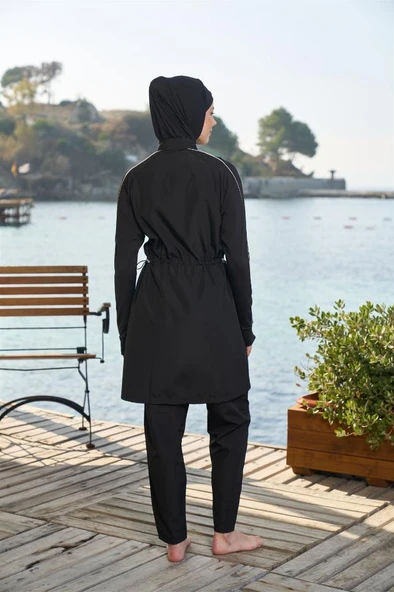 Estiva Biyeli Eldiven Detaylı Fermuarlı Tam Kapalı Tesettür Mayo - 4