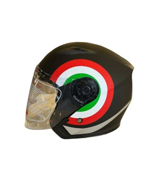 Jiekai Yarım Açık Güneş Vizörlü Kask Mat Siyah (Kırmızı-Beyaz-Yeşil) M Beden - 2
