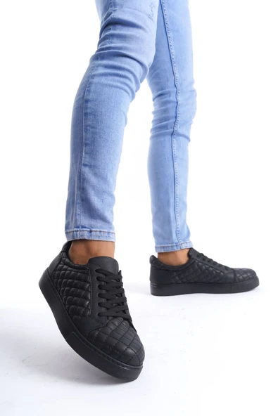 Bağcıklı Cilt Kapitone Desenli Erkek Günlük Sneaker Ayakkabı - 2