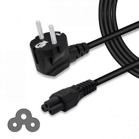 Laptop 3lü Adaptör Kablosu - Yonca Power Kablosu 1.5 Metre - 2