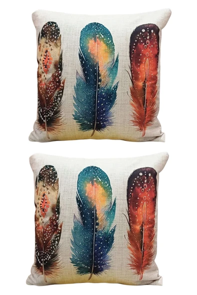 Dijital Baskılı Karışık Desenli Dekoratif Şık Tek Taraflı 2'li Kırlent Yastık Kılıfı