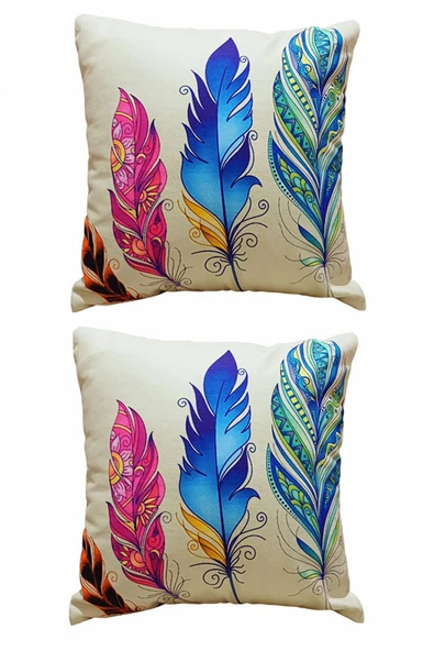 Dijital Baskılı Karışık Desenli Dekoratif Şık Tek Taraflı 2'li Kırlent Yastık Kılıfı ürün görseli