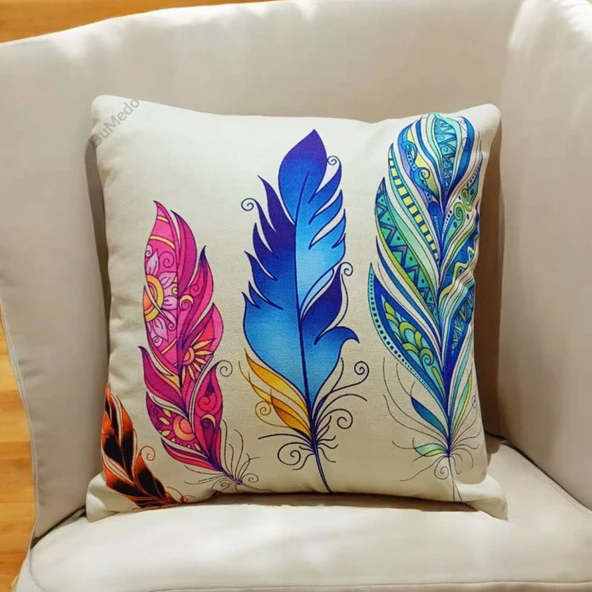 Dijital Baskılı Karışık Desenli Dekoratif Şık Tek Taraflı 2'li Kırlent Yastık Kılıfı - Resim 2