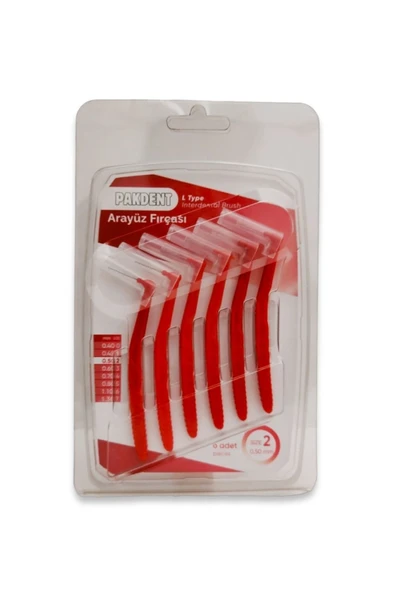 PAKDENT Arayüz Fırçası L Tipi 0,5 Mm 6'lı - Kırmızı