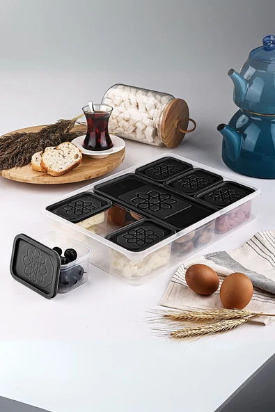 Mithra Life 8 Adet Siyah Kapaklı Kahvaltılık Seti Saklama Kabı MIT1162 - 4