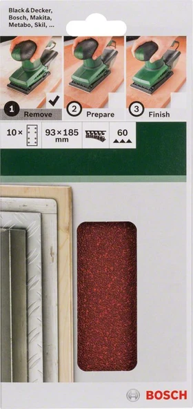 BOSCH 93x185 mm Yedek Cırt Zımpara 60 kum 10 Adet (2609256A81) - 3