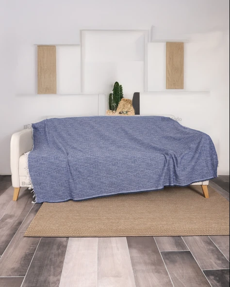 Çok Amaçlı Pamuklu Kaliteli Sık Dokuma 175X215 Cm Kaymaz Koltuk Kanepe Örtüsü (Lacivert) - Resim 2
