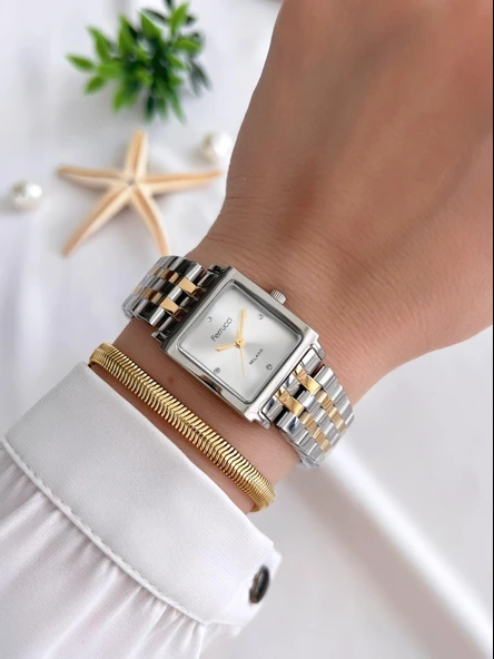 Ferrucci Kadın Kol Saati+Bileklik Özel Seri Çelik Kordon Kararma Renk Atma Yapmaz VS.BLKT.0307 - Resim 2