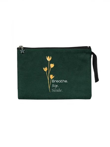 Breathe, Sip, Smile - Yeşil Clutch Çanta