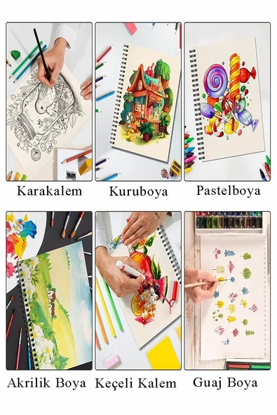 Alex Schoeller Çok Amaçlı Sanatsal Blok 35x50 200 gr 15 Yaprak Monalisa 70 ml Akrilik Boya 6 Renk Plastik Spatula Fırça - 3
