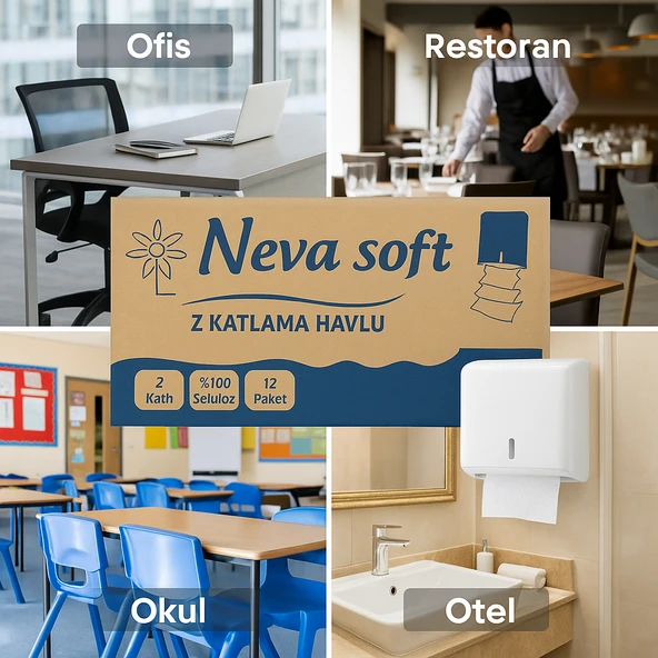 Neva Soft Z Katlama Kağıt Havlu 2 Katlı - 200X12 Paket %100 Selüloz Endüstriyel Kullanım - 2