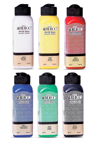 Alex Schoeller Çok Amaçlı Sanatsal Blok 35x50 200 gr 15 Yaprak Artdeco 140 ml Akrilik Boya 6 Renk Plastik Spatula Fırça - Resim 5