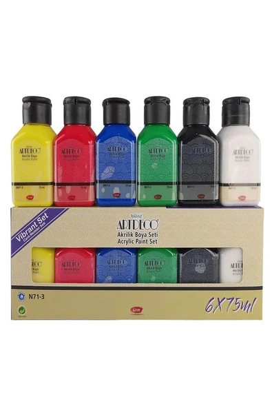 Alex Schoeller Çok Amaçlı Sanatsal Blok 35x50 200 gr 15 Yaprak Artdeco 75 ml Akrilik Boya 6 Renk Plastik Spatula Fırça - 5