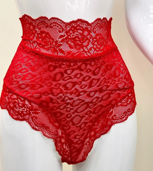 ASM1308 Kadın Back Raund Kırmızı Dantel Külot - 4