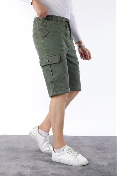 Erkek Comfort Fit Keten Bel Lastikli Cepli Kapri Şort - 3