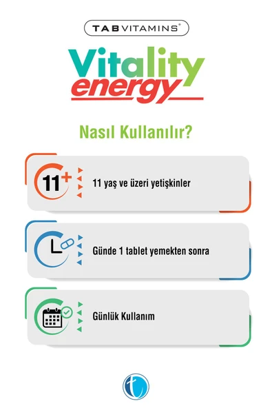 TABVITAMINS VITALITY ENERGY TABLET, MULTİVİTAMİN VE MULTİMİNERAL İÇEREN TAKVİYE EDİCİ GIDA 30 tablet - Resim 5