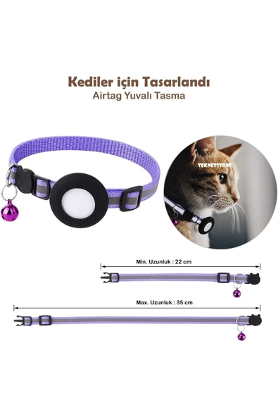 Takip Cihazı ve Airtag Yuvalı Kedi Tasması 2'li Set Ios Uyumlu Boyun Tasması GPS  MOR - 3