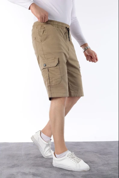 Erkek Comfort Fit Keten Bel Lastikli Cepli Kapri Şort - 2