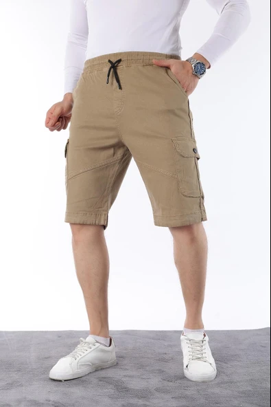 Erkek Comfort Fit Keten Bel Lastikli Cepli Kapri Şort