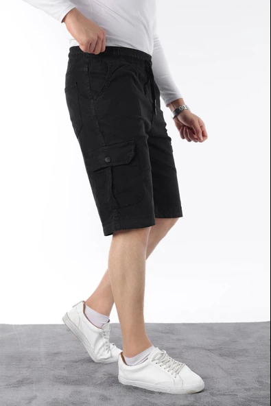 Erkek Comfort Fit Keten Bel Lastikli Cepli Kapri Şort - 8