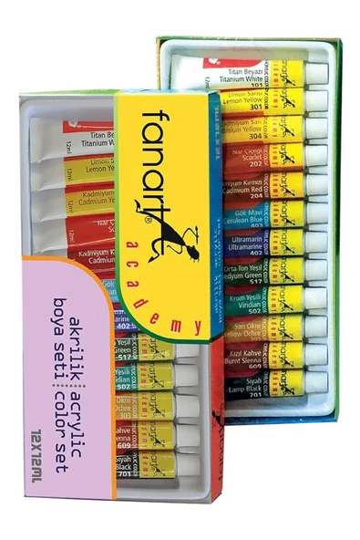 Alex Schoeller Çok Amaçlı Sanatsal Blok 35x50 200 gr 15 Yaprak Fanart 12 Renk 12 ml Akrilik Boya Plastik Spatula Fırça - 5