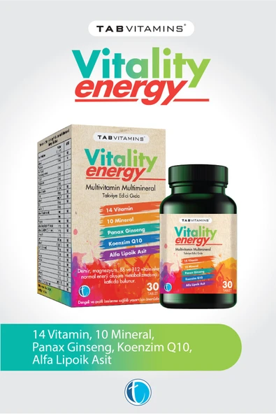 TABVITAMINS VITALITY ENERGY TABLET, MULTİVİTAMİN VE MULTİMİNERAL İÇEREN TAKVİYE EDİCİ GIDA 30 TABLET - 2