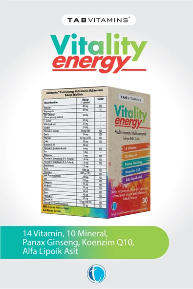 TABVITAMINS VITALITY ENERGY TABLET, MULTİVİTAMİN VE MULTİMİNERAL İÇEREN TAKVİYE EDİCİ GIDA 30 TABLET - 3