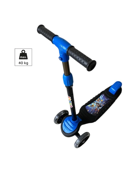 3 Tekerli Led Işıklı Scooter Yükseklik Ayarlı Mavi Scooter Max40kg