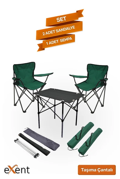 Exent 2 adet Rejisör ve 50x70 Kamp Masası SET-Lacivert--Kamp, Piknik masa sandalye seti 2+1 - 1