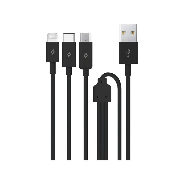Ttec Trio Şarj Kablosu Type-C,Lightning,Micro USB 120cm Siyah - 2DK7521S - 2