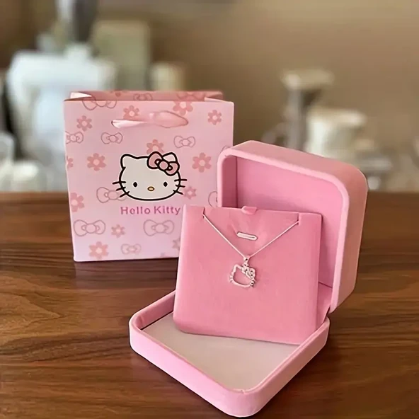 Hello Kitty Figür Gümüş Renk Bijuteri Kolye Zarif ve Şık Tasarım Kadın & Çocuklara Özel Hediye - Resim 4