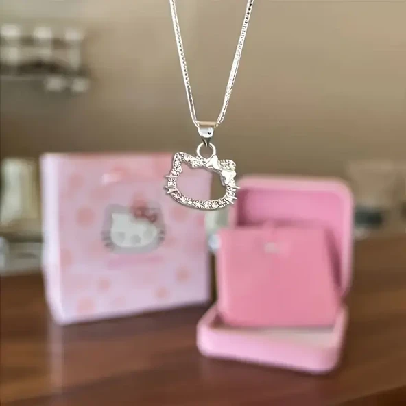 Hello Kitty Figür Gümüş Renk Bijuteri Kolye Zarif ve Şık Tasarım Kadın & Çocuklara Özel Hediye ürün görseli 1