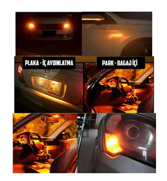 10 Adet T10 Led 12-24 Volt Park Plaka Tavan Ampulü 24 Ledli Turuncu - Resim 4
