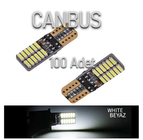 100 Adet T10 Led 12-24 Volt Park Plaka Tavan Ampulü 24 Ledli Beyaz