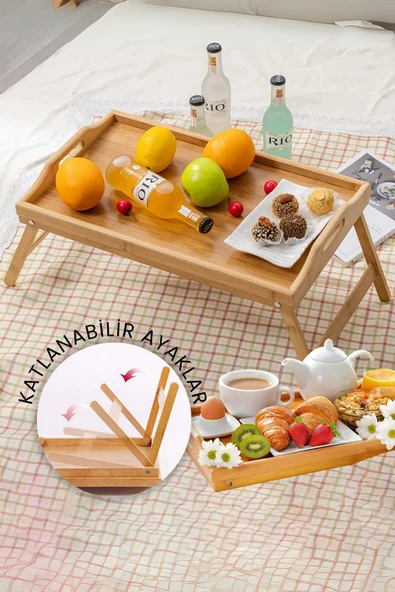 Mithra Life Katlanır Ayaklı Portatif Bambu Yatak Koltuk Piknik Keyif Tepsisi MIT1142