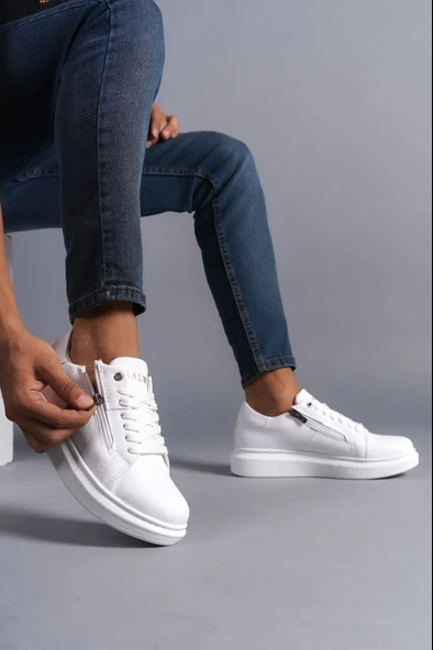 Bağcıklı ve Fermuarlı Cilt Erkek Günlük Sneaker Ayakkabı - 3