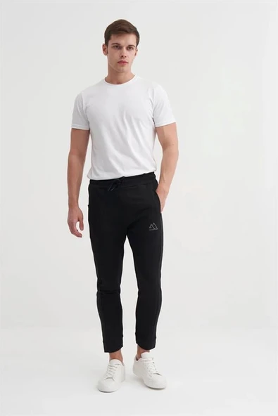8017 2 İplik Slim Fit Erkek Eşofman Altı Siyah