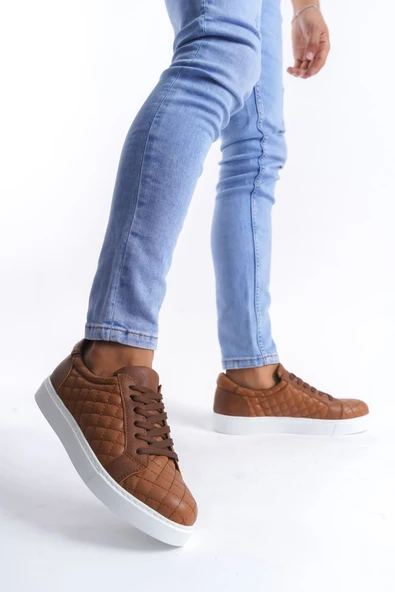 Bağcıklı Cilt Kapitone Desenli Erkek Günlük Sneaker Ayakkabı - 3
