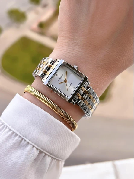 Ferrucci Çelik Kordon 2 Yıl Garantili 3 Atm Suya Dayanıklı Kadın Kol Saati+Bileklik BFC.03410.06 - 2