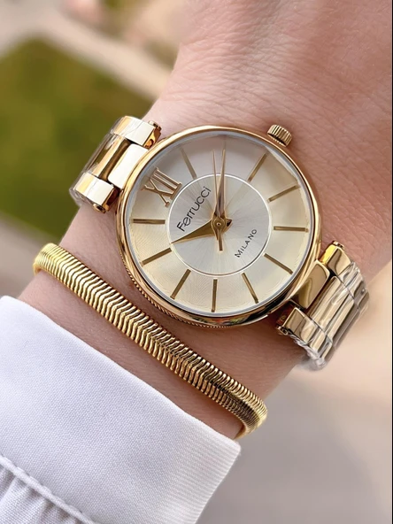 Ferrucci Çelik Kordon 2 Yıl Garantili 3 Atm Suya Dayanıklı Kadın Kol Saati+Bileklik BFC.03561.02 ürün görseli 1