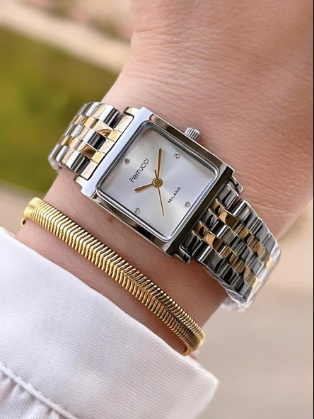 Ferrucci Çelik Kordon 2 Yıl Garantili 3 Atm Suya Dayanıklı Kadın Kol Saati+Bileklik BFC.03410.06