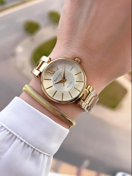 Ferrucci Çelik Kordon 2 Yıl Garantili 3 Atm Suya Dayanıklı Kadın Kol Saati+Bileklik BFC.03561.02 - Resim 2