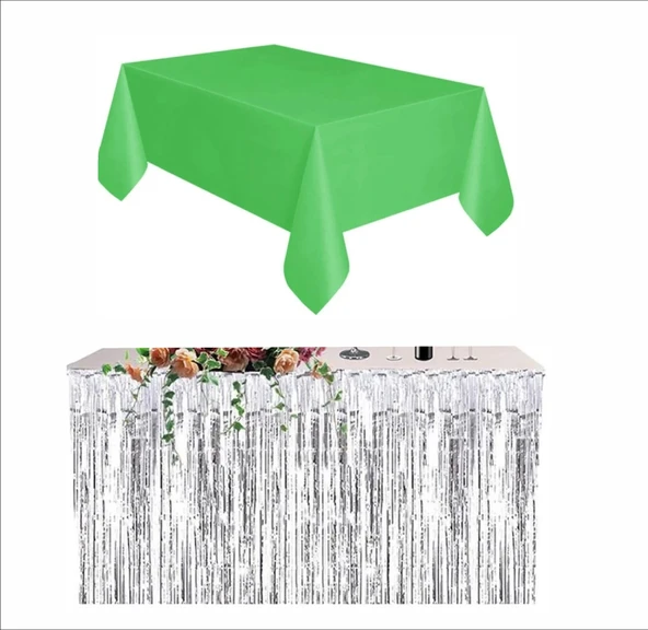 YEŞİL MASA ÖRTÜSÜ, GÜMÜŞ MASA ETEĞİ ürün görseli 1